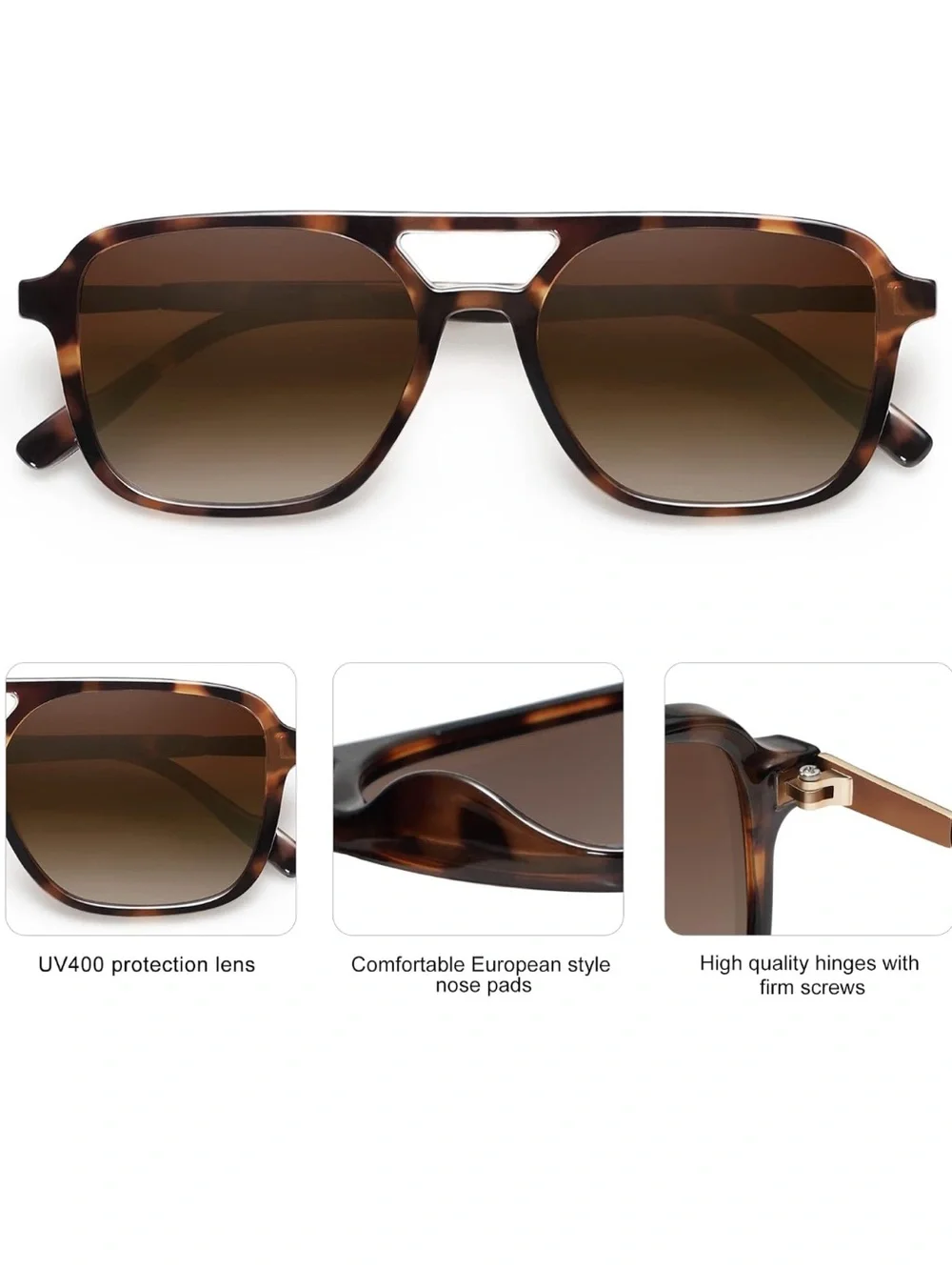 SOJOS | Tortoiseshell Brown Gradient Retro Aviator Sunglasses